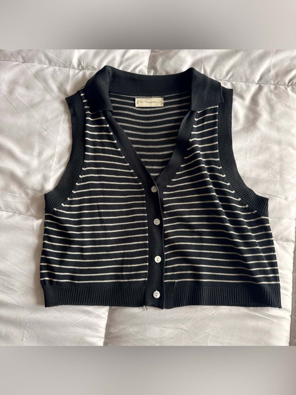 Striped Black & Cream Button-Front Women's vest